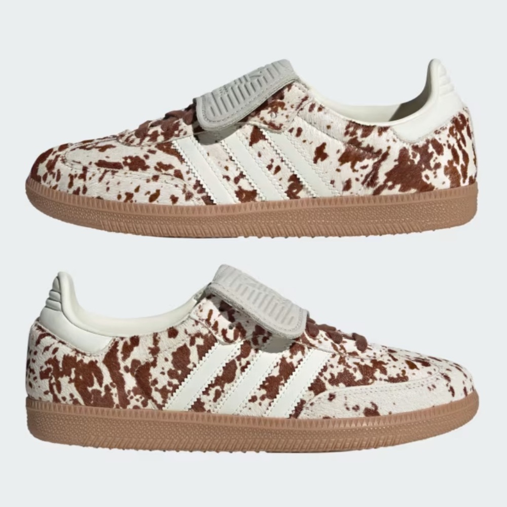 adidas Samba LT Cow-Print Sneakers in White and Brown